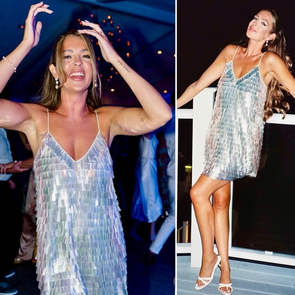 BHLDN Taylor V-neck Iridescent Sequined Mini Dress 6 M Bridal, Wedding, Swiftie - Picture 12 of 12